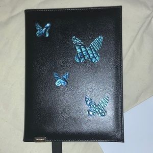 Brahmin Journal, 5yr Planner, Pen, Black Tuscan with Verdigris Butterflies